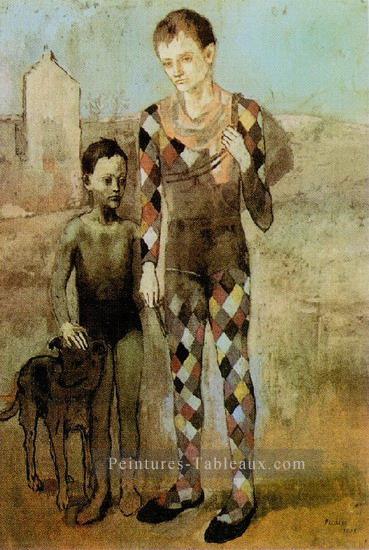 Deux saltimbanques avec un chien 1905 cubistes Peintures à l'huile